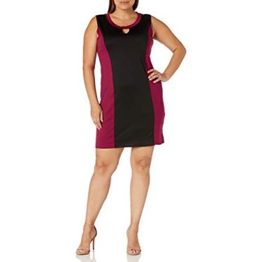 Imagem de Star Vixen Vestido feminino plus size sem mangas Ponte Stretch Knit Miracle V-Inset Colorblock curto, Magenta/preto, G