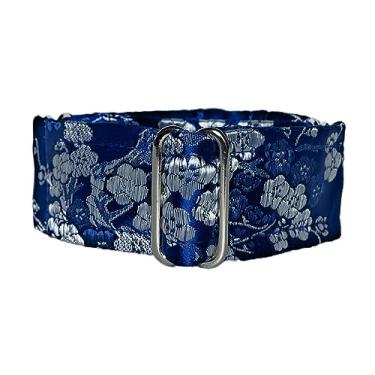 Imagem de Coleira de martingale forrada de cetim 3 cm de largura para coleira de filhote de chicote de galgo italiano IG outras raças com pescoço semelhante (azul Sakura G 26,7 cm - 32 cm)