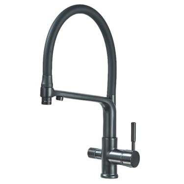 Imagem de Torneira de cozinha com filtro preto, torneiras de pia de cozinha com água purificada, rotação de 360 graus, tubo flexível, misturador de 2 funções, preto fosco