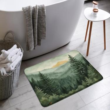 Imagem de AMFD Tapete de banho de floresta enevoada, aquarela, selva nebulosa, montanha, pinheiro, verde, paisagem rústica, natureza, banheiro, banheira, tapete, decoração, 45,7 x 76,2 cm