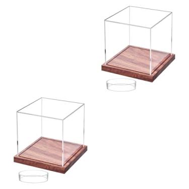 Imagem de Luwecf 2x casos de exibição de beisebol suportes de beisebol com base de madeira quadrado transparente fácil de usar caixas de beisebol caixas de suporte de