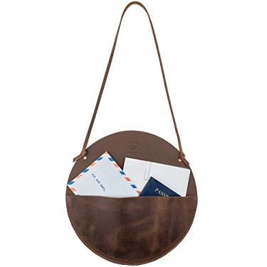 Imagem de Leather At Home, Organizador de Arquivo de Parede Circular, Cabide de Porta para Documentos, Cartas, Faturas e Envelopes, Armazenamento de Correspondência, Couro de Flor Integral, (, Bourbon Marrom)