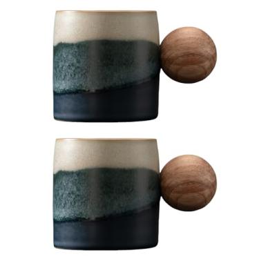 Imagem de Dicmracy Copos de café expresso de cerâmica de 59 ml com cabo de madeira, conjunto de 2/4 peças para café, chá, latte - seguro para lava-louças, estilos multicoloridos e de madeira, uso de presente e