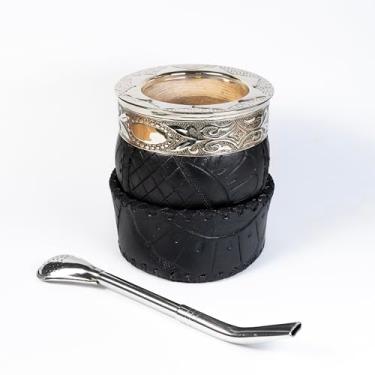 Imagem de Generic Cabaça de Erva Mate com Bombilla de Aço Inoxidável - Cabaça Mate Artesanal, Copo Mate Beber, Cabaça de Abóbora Mate, Conjunto de Erva Mate, Argentina, Base de Couro, Grande, Preto