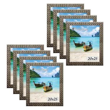 Imagem de Kit 8 Molduras Porta Retrato 20x25 3cm Relevo Prateado - Santamaria Mo