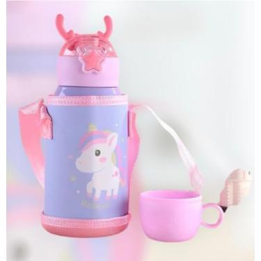 Imagem de Garrafinha Squeeze Infantil Térmica com Canudo - Manter Bebidas na Temperatura Ideal para Seu Filho, Design Divertido e Prático para Usos Diários e Aventureiros (Lilás)