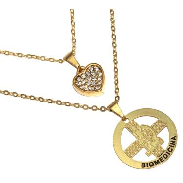 Imagem de Colar Duplo Minha Profissão Biomedicina Folheado 18k