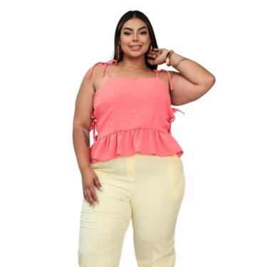 Imagem de Cropped Duna Anitta Alça Amarrar Lateral Aberta Babado Plus Size Taman