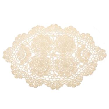 Imagem de Doilies de crochê de algodão para mesas, doilies ovais de renda feitos à mão, toalhas de mesa florais vintage para cozinha, sala de jantar, decoração de festa de casamento, 30 x 45 cm, bege