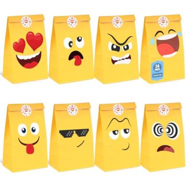 Imagem de VGOODALL Sacos de presente Emotion, 36 peças de sacolas amarelas de lembrancinha de festa com adesivos para festa de aniversário infantil 12 x 7,8 x 22 cm