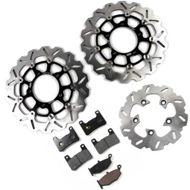 Imagem de Discos e pastilhas de disco de freio dianteiros e traseiros flutuantes compatíveis com Suzuki GSXR 600 750 2006-2007, GSXR 1000 2007-2008, acessórios de substituição de motocicleta pretos