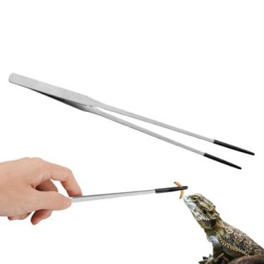 Imagem de Répteis de aço inoxidável pinças de alimentação, pinças de alimentação de répteis extra longas - Tweezer de dragão barbudo terrário com ponta de borracha | Acessórios de gabinete de cobras de 10,6 pol