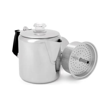 Imagem de GSI Outdoors - Cafeteira de Aço Inoxidável Glacier com Alça de Silicone, 6 Xícaras - Percolador Seguro para Fogão - Acampamento e Caminhadas