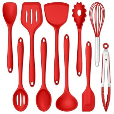 Imagem de E-far Conjunto de 10 utensílios de cozinha de silicone, resistente ao calor, para panelas antiaderentes, utensílios de cozinha com espátula, colher, virador de fenda, não tóxico e pode ser lavado na
