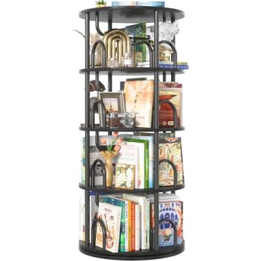 Imagem de Aheaplus Estante giratória de 4 níveis, estante giratória de 360 monitores, prateleira giratória redonda, estante giratória estreita, organizador de livros de canto espiral vertical para espaços