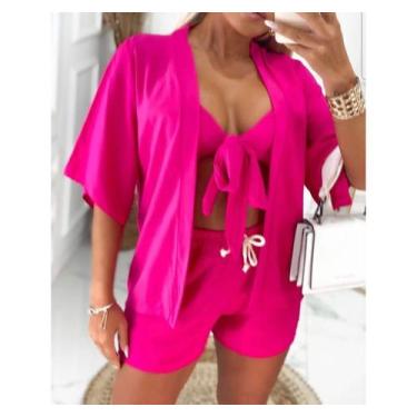 Imagem de Conjunto Kimono E Short Feminino Estampa Florais De Festa luxo - Seu L