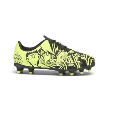 Imagem de PUMA Chuteiras de futebol Christian Pulisic Youth Firm Ground (Bebê/Criança pequena/criança grande), aperfeiçoadas para superfícies de jogo naturais e artificiais, Preto - limão elétrico, 13 Big Kid