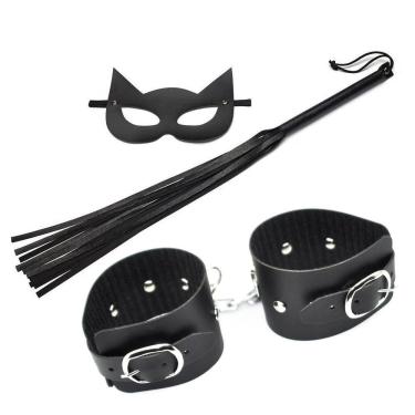 Imagem de Kit Máscara Mulher Gato, Chicotinho e Bracelete Sintético