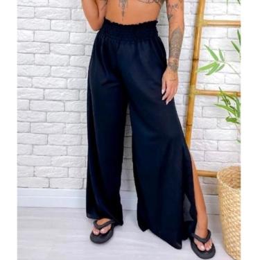 Imagem de Saída de Praia Calça Pantalona Fenda Lateral Moda Blogueira - Quem Dir