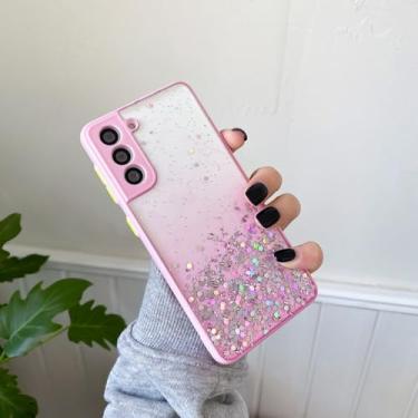 Imagem de Capa de celular transparente com glitter brilhante para Samsung Galaxy S24 S23 S22 S21 Ultra Plus FE A72 A52 A32 A51 A50 A53 A73, capa de cor gradiente, rosa, para J6 Plus