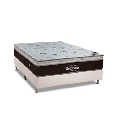 Imagem de Cama Box Casal: Colchão Molas SuperPocket Ensacadas Ortobom Sleep King Látex + Base crc Courano White(138x188)