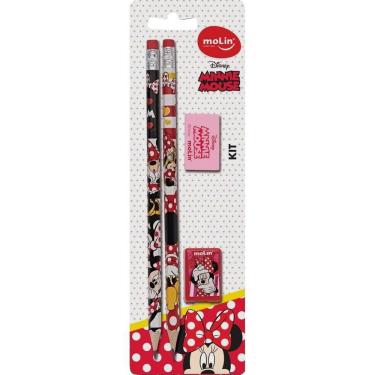 Imagem de Molin Conjunto Escolar 4 Peças Disney Minnie Mouse - 2 Lápis, Apontador e Borracha