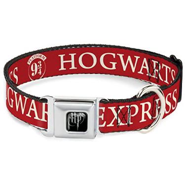 Imagem de Coleira de cachorro fivela de cinto de segurança Hogwarts Express 24 cm vermelho branco 40 a 58 cm de largura