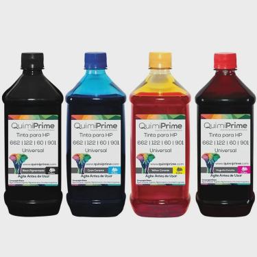 Imagem de Kit 4 Tinta Recarga Tankfull Para hp 662 122 60 901 Impressora 3050 2050 2546 de 1L QuimiPrime