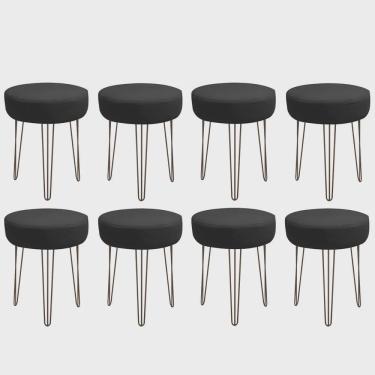Imagem de Kit 08 Banquetas Puff Jullia Luxo 55cm Industrial Ferro Marrom Corino Preto - Ahazzo Móveis