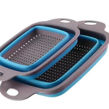 Imagem de Escorredor De Silicone 18.7CM E 21.5CM Dobrável Quadrado Retrátil Macarrão Legumes Verduras Frutas Massas(18X7cm)
