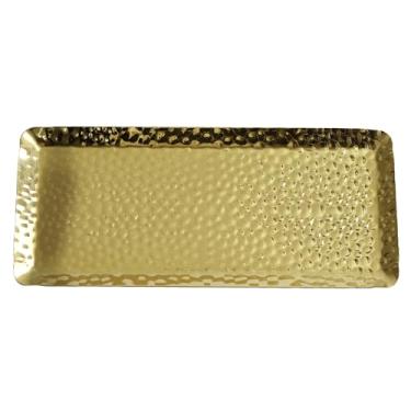Imagem de bociloy Bandeja retangular martelada de 25 x 10 cm, bandeja decorativa de aço inoxidável, bandeja dourada para cozinha, banheiro, bar, armazenamento de toucador
