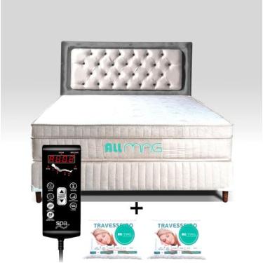 Imagem de Cama Box King Size 1,93x2,03 D45 Com Controle Massagem Cabeceira Bege 