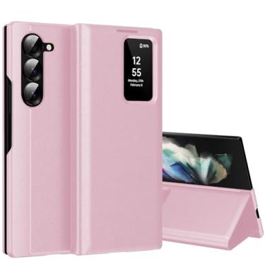 Imagem de Capa para Samsung Galaxy Z Fold 3 com tela pequena inteligente, capa carteira S-View, para Samsung Fold 3, capa de janela inteligente, capa protetora de couro flip inteligente para Samsung Z Fold3