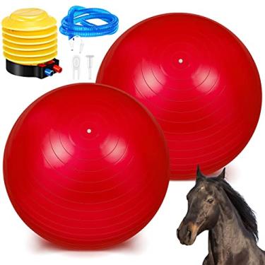 Imagem de 2 peças de bola de pastoreio para cavalo, bola de cavalo, antiexplosão, grande, bola de futebol gigante, mega cavalo, brinquedos para cavalos, bomba incluída (102 cm, vermelho)
