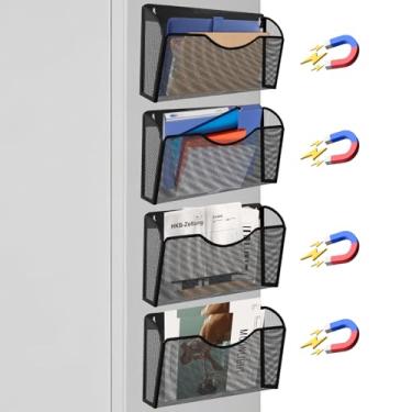 Imagem de LQPAFZ Porta-Arquivos Magnético Com 4 Bolsos, Organizador De Pastas Arquivo, Porta-Revistas Suspenso Para Armários Porta-Papel Magnético, Correspondência Sem Furos Geladeira, Escritório