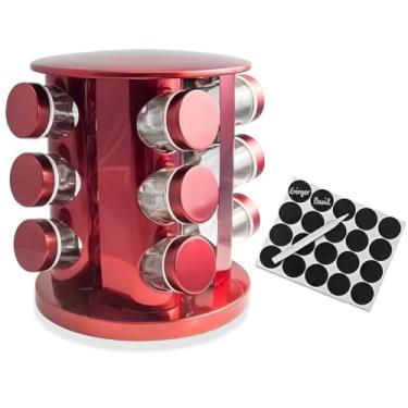 Imagem de Porta Tempero Mantimentos Giratório Cozinha Inox 12 Potes (VERMELHO)