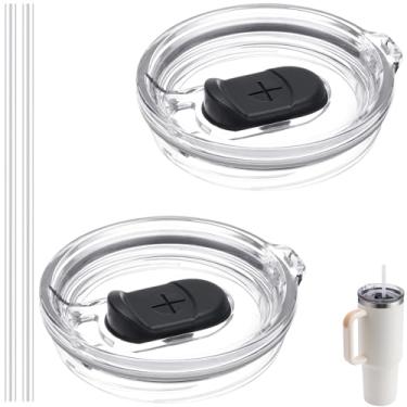 Imagem de Bluwing Tampa de copo de substituição de 1,134 g para copo Stanley, 2 peças de tampa à prova de derramamento para copo Stanley Quencher H2.0 FlowState, tampa reutilizável à prova de poeira (pacote com