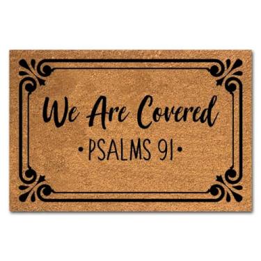 Imagem de Capacho de coco engraçado We Are Covered Psalms 91 Welcome Front Door Porch Patio Decor Capachos para a entrada exterior tapetes personalizados com traseira resistente antiderrapante tapete externo 60