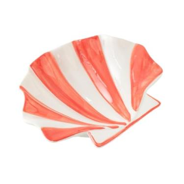 Imagem de Colaxi Prato de cerâmica em formato de concha, grande, amêijoa, versátil, porta-cartões de visita, brincos, bandeja para joias, para mulheres e meninas, Vermelho