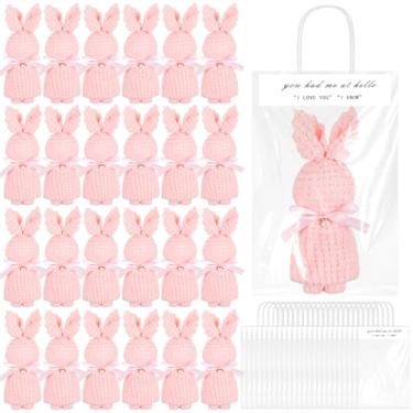 Imagem de VitalCozy Conjunto de 24 toalhas de coelho para chá de bebê lembrancinhas de festa de lã coral com bolsas para banheiro, cozinha, primavera, férias, Páscoa, casamento, aniversário, lembranças