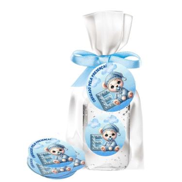 Imagem de kit 25 Lembrancinhas Alcool Gel Ursinho Azul Maternidade e Chá De Bebê