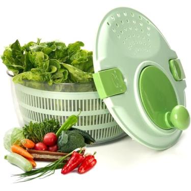 Imagem de Spinner de salada verde grande, 4,2 L com trava de tampa e alça rotativa, tigelas de salada, secador de alface, secagem rápida, livre de BPA, lavador de frutas, fácil para saladas mais saborosas e