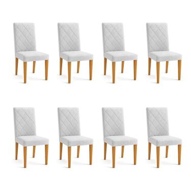 Imagem de Kit 08 Cadeiras de Jantar Estofada Siena Veludo Cinza Pés Trapézio Castanho - Pallazio