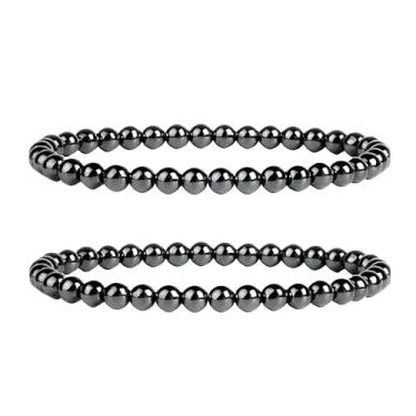 Imagem de Kit 2 Pulseira Elástica Hematita Esfera Bolinha 6mm Emagrecimento