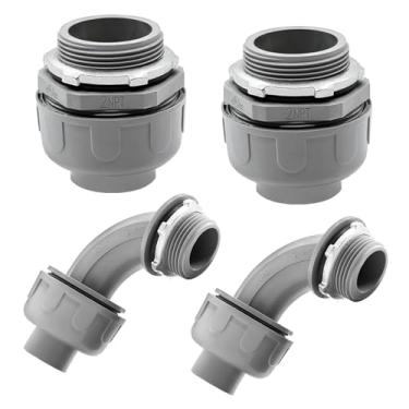 Imagem de Feotech Pacote com 4 conectores líquidos apertados de 5 cm - Conexões de conduíte elétrico de PVC, reto, conectores flexíveis não metálicos de 90 e 180 graus para casa, banheiro e cozinha, cinza