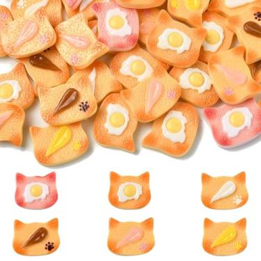 Imagem de Stiesy 60 peças, 6 cores, imitação de comida, torrada de ovo, cabochão de resina, gato fofo, contas de fundo plano, berloques de geleca, miçangas artesanais e enfeites de scrapbook