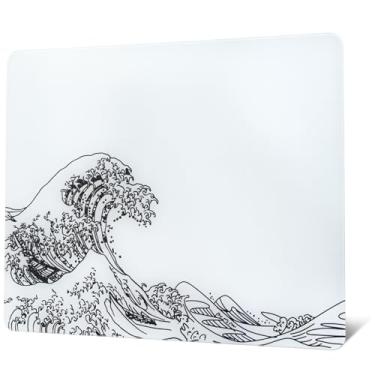 Imagem de XVX Tapete de mouse de vidro para jogos, mousepads rígidos Kanagawa brancos para jogos, tapete de mouse grande profissional 410 mm x 310 mm, superfície de vidro especial com precisão e velocidade