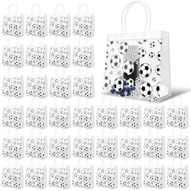 Imagem de Demonwer 36 peças de saco de presente de futebol transparente com alças PVC tema esportivo guloseimas doces reutilizável saco de lembrancinha de festa para presentes de aniversário do time 20 × 8 cm