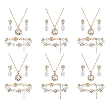 Imagem de Conjunto de joias de dama de honra para mulheres e meninas, pingente de flor banhado a ouro 18 K, prata e ouro rosa, com colar de pérolas, brincos, presente de dama de honra para casamento e pedido de casamento, festa e formatura, Zinco Vidro Pérola sintética, Pérola sintética