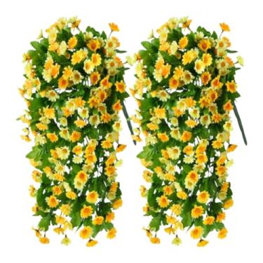 Imagem de 2 peças de flores artificiais penduradas ao ar livre, flores falsas de seda com folhas de eucalipto, flores artificiais de primavera de seda sintética para parede, jardim, casamento, decoração ao ar
